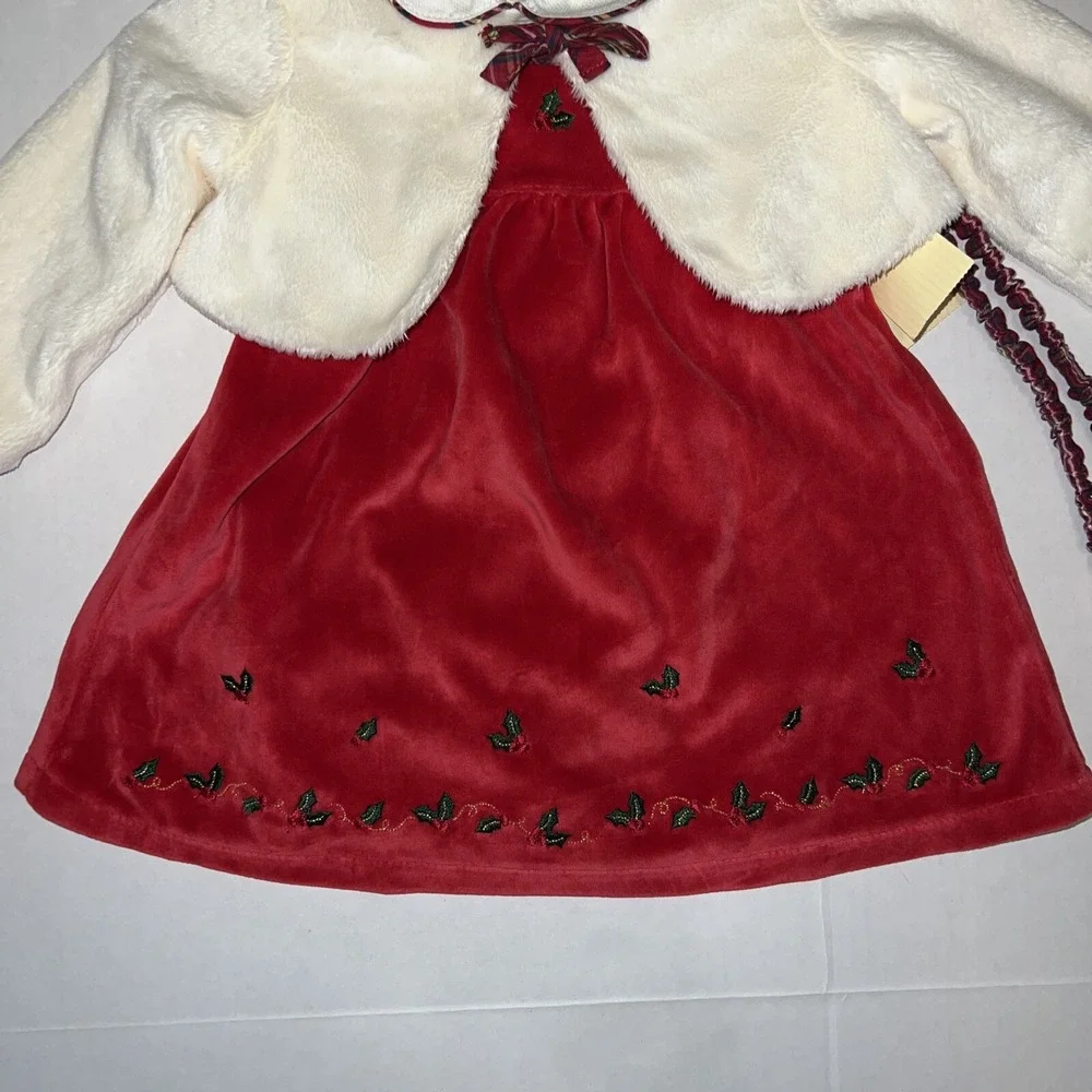 First‎ Impressions Baby Girls Red Velour Christmas Dress w/ Shrug 3-6 Months New